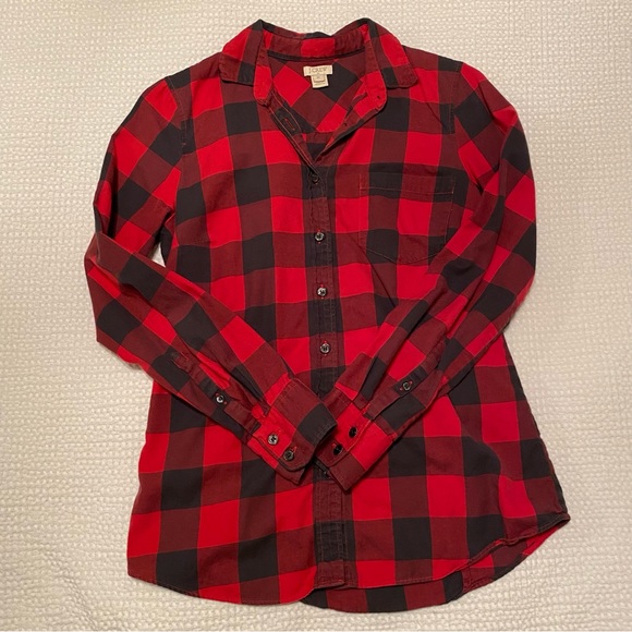 J. Crew | red and black plaid button down - Picture 2 of 4